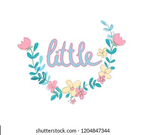 Hand Drawn Decorative elements for design, flowers frame with text. Vector illustration