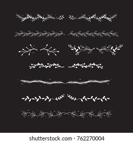 Hand Drawn Decorative elements. Floral Border. Vintage Leaves