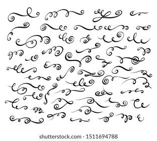 Hand drawn decorative elements set. Collection of 50 flourishes, swashes, for page design. 