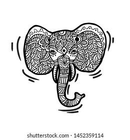 Hand drawn decorative elephant head