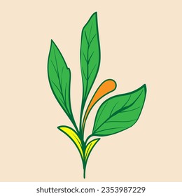 hand drawn decorative floral branch and minimalist leaves for logo or tattoo. Hand drawn line wedding herb, elegant wildflowers. Minimal line art drawing for print, cover or wallpaper