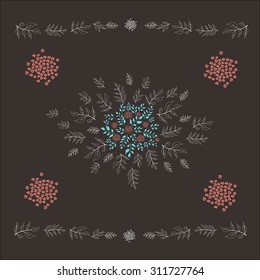 Hand Drawn decorative floral elements. Flowers, leaves, branches.