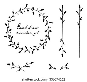 Hand drawn decorative floral elements vector set