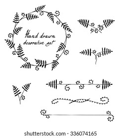 Hand drawn decorative floral elements vector set