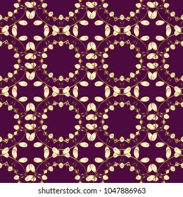 Hand drawn decorative frame, album cover, greeting card, vintage Art deco style. Vector abstract floral wreath from golden doodle fantasy leaves and flower on a purple, white and brown colors.