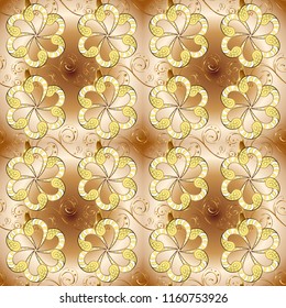 Hand drawn decorative frame, album cover, greeting card, vintage Art deco style. Vector abstract floral wreath from golden doodle fantasy leaves and flower on a beige, brown and yellow colors.