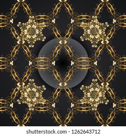 Hand drawn decorative frame, album cover, greeting card, vintage Art deco style. Vector abstract floral wreath from golden doodle fantasy leaves and flower on a black colors.