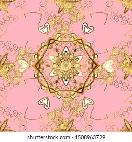 Hand drawn decorative frame, album cover, greeting card, vintage Art deco style. Vector abstract floral wreath from golden doodle fantasy leaves and flower on a neutral and brown colors.