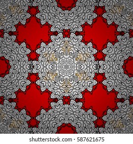 Hand drawn decorative frame, album cover, greeting card, vintage Art deco style. Vector abstract floral wreath from white doodle fantasy leaves and flower on a red background.