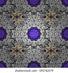 Hand drawn decorative frame, album cover, invitation, greeting card, vintage Art deco style. Vector abstract floral wreath from golden doodle fantasy leaves and flower on a violet background.
