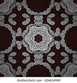 Hand drawn decorative frame, album cover, greeting card, vintage Art deco style. Vector abstract floral wreath from white doodle fantasy leaves and flower on a brown background.