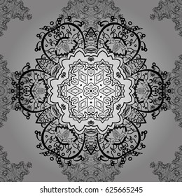 Hand drawn decorative frame, album cover, greeting card, vintage Art deco style. Vector abstract floral wreath from white doodle fantasy leaves and flower on a gray background.