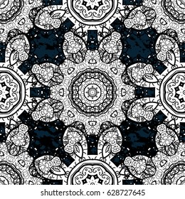 Hand drawn decorative frame, album cover, greeting card, vintage Art deco style. Vector abstract floral wreath from white doodle fantasy leaves and flower on a blue background.