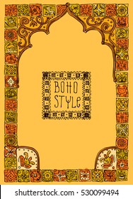 Hand drawn decorative frame. Oriental style. Us for card, postcard, web, package design.