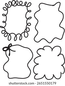 Hand drawn decorative frame set in doodle style with various shapes and curly lines