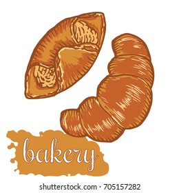 Hand drawn decorative fresh bakery template . Vector Illustration.