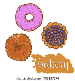 Hand drawn decorative fresh bakery template . Vector Illustration.
