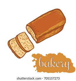 Hand drawn decorative fresh bread bakery . Vector Illustration.