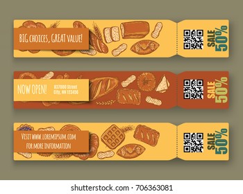 Hand drawn decorative fresh bread bakery sale banner. Vector Illustration.