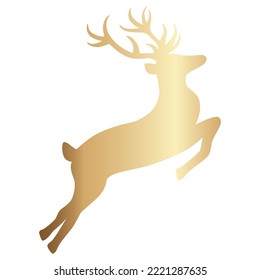 Hand drawn decorative golden Christmas reindeer. Happy New Year element for winter holidays. Vector doodle sketch illustration isolated on white background.