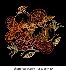 Pomelos decorativos dibujados a mano, elementos de diseño. Se puede utilizar para tarjetas, invitaciones, scrapbooking, impresión, fabricación. Comida, cocina temática