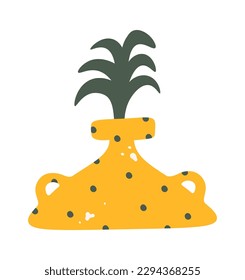 Hand drawn decorative handmade vase with plant. Vector illustration