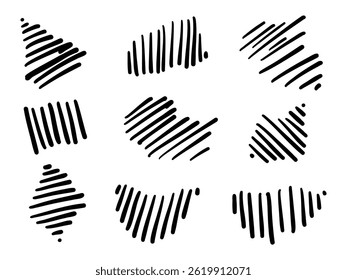 Mão desenhado decorativo alçapão. Um pacote de 9 elementos de hachura desenhados à mão com várias formas e direções. Perfeito para adicionar textura, ritmo e interesse visual a designs modernos.