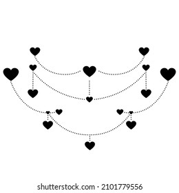 Hand drawn decorative hearts. Romantic ornament with chain of dots and hearts. Valentines day. Vector illustration isolated on white background