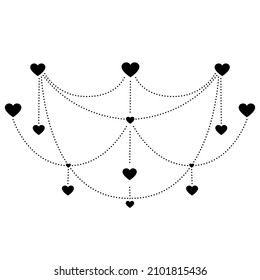 Hand drawn decorative hearts. Romantic ornament with chain of dots and hearts. Valentines day. Vector illustration isolated on white background