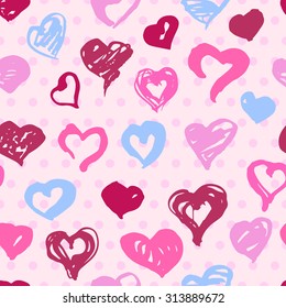 Hand drawn decorative hearts seamless vector pattern