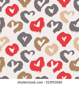 Hand drawn decorative hearts seamless vector pattern