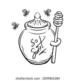 hand drawn decorative icons with a jag of honey isolated vector ink illustration.