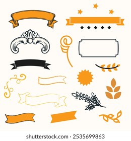 Hand drawn Decorative Item Vector Set. 