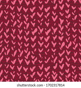 Textura de trenzas de tejido decorativa dibujada a mano, tela de suéter estilizado. Patrón transparente del arenque de Chevron. Fondo simple de formas geométricas, hecho de garrapatas, marcas de verificación y rayado.