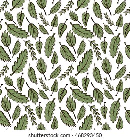 Hand drawn decorative leaves vector abstract seamless