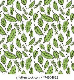 Hand drawn decorative leaves vector abstract seamless