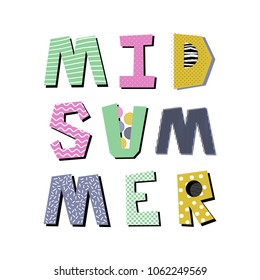 Hand drawn decorative lettering MidSummer. Holiday design element.