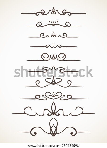 Hand drawn decorative line border set,\
Calligraphic design\
element
