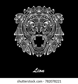 Hand drawn decorative lion, design element. Can be used for cards, invitations, scrapbooking, print, fabric, gift wrap, manufacturing, posters. Animal theme
