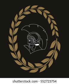 Hand drawn decorative logo with head of the ancient Greek warrior. Vector illustration