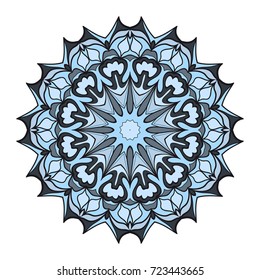 Hand drawn decorative mandala design. Vector round pattern. Design for greeting card, invitation, tattoo. turquoise colors.