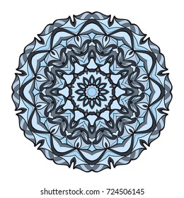 Hand drawn decorative mandala design. Vector round pattern. Design for greeting card, invitation, tattoo. turquoise colors.