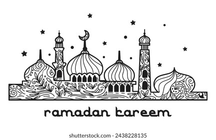 Handgezeichnete dekorative Moschee Hintergrund Illustration für Ramadan Fasten im Islam