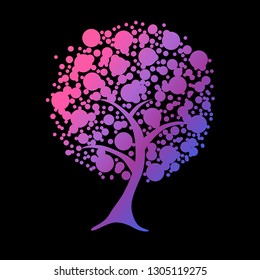 Hand drawn decorative neon tree, can be used for ecology, environment, recycling, nature protection cards, banners, flyers, posters. Nature colorful background