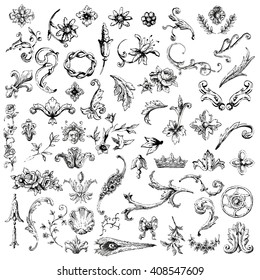 Hand drawn decorative ornament element set, vector illustration