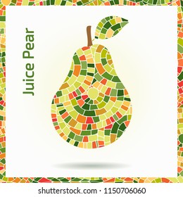 Hand drawn decorative ornamental pear made of mosaic texture. Vector abstract illustration of fruit logo. Green and red juice organic pear with leaf