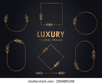 Hand Drawn Decorative Outlined Wreaths with Branches, Luxury floral round frames, Premium floral wreath.