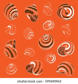Hand drawn decorative painted sea shells on a bright background
