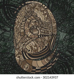 Hand drawn decorative Pattern with brown Snakes on green Background