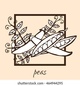 Hand drawn decorative peas, design elements. Can be used for cards, invitations, gift wrap, print, scrapbooking, food menu, labels. Vegetable background. Food theme